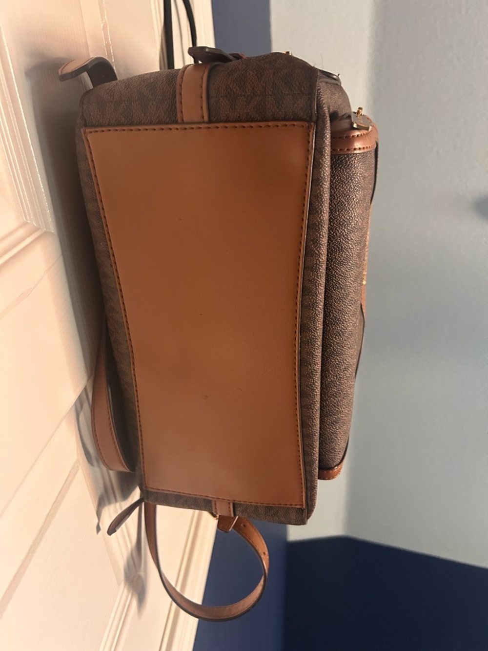 Michael Kors Brown MK Logo Backpack with Tan Trim - Picture 2 of 7